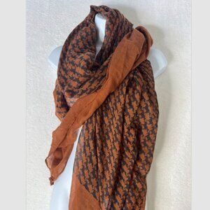 Horse Houndstooth Large Wool Scarf Sheer Layering Lagenlook Fall Brown HorseGirl